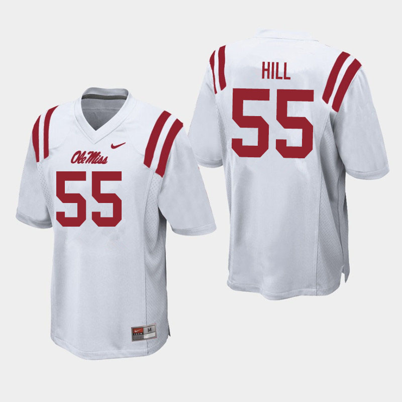 Men #55 KD Hill Ole Miss Rebels College Football Jerseys Sale-White - Click Image to Close